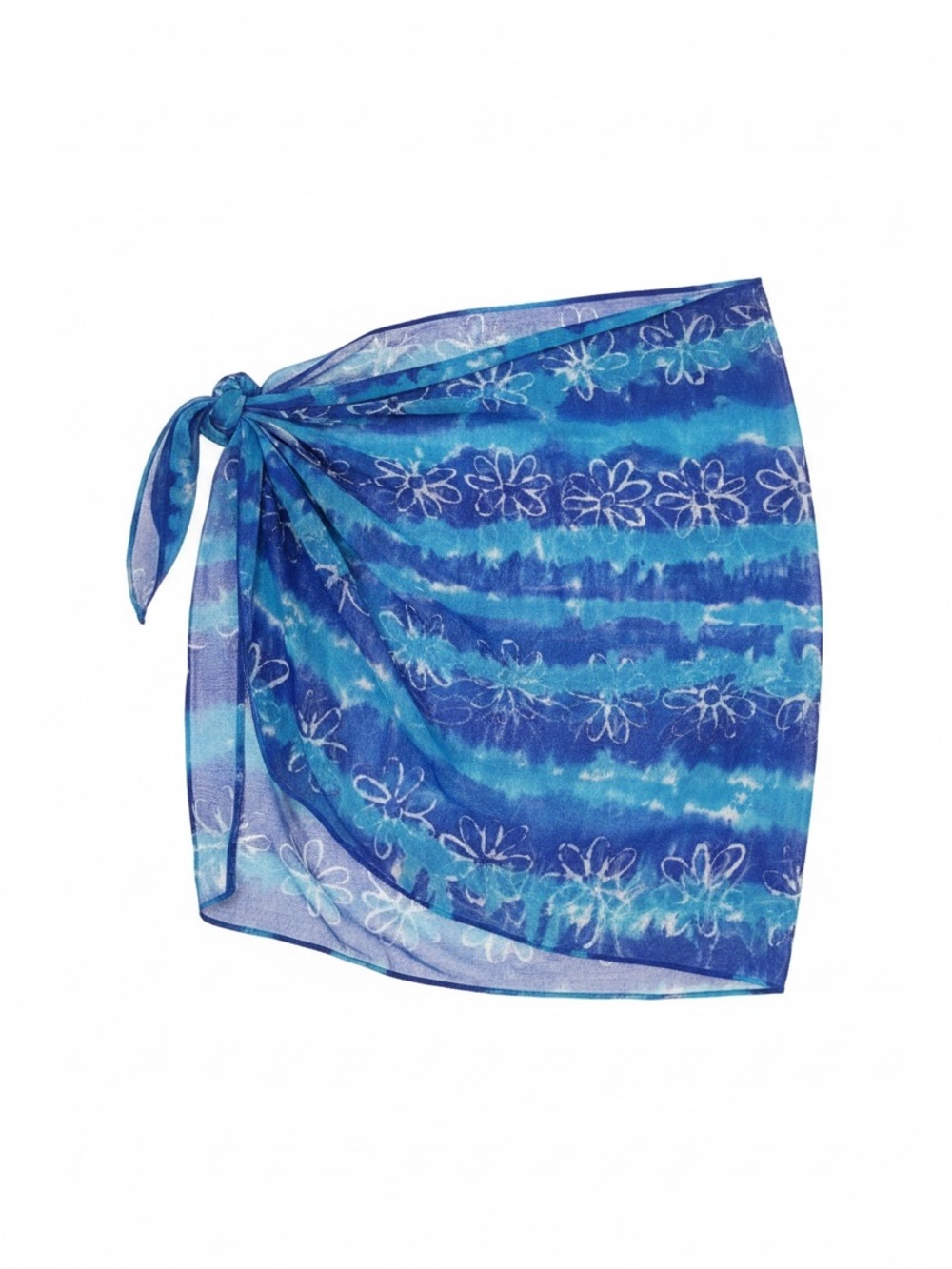 Tie-Waist Blue Floral Swim Sarong Cover-Up